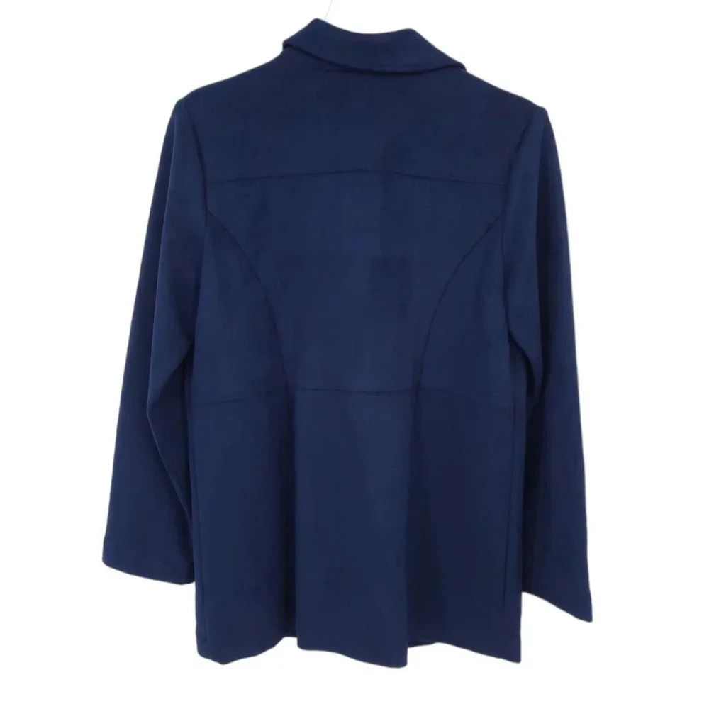 NEW Chico's Deep Navy Faux Suede Long Jacket Size 0 Small 4 Button Front Pockets_8